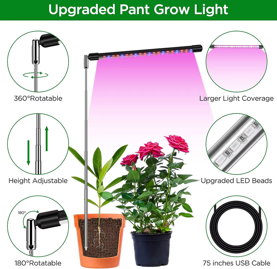 KEBINCPLED USB-Teleskoprohr-Wachstumslampe mit Vollspektrum-LED, RGB-Farben, Steuerung und Metallgehäuse in Schwarz - Bild 3