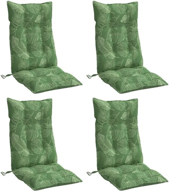 vidaXL Set aus 4 Hochlehner-Auflagen mit Blattmuster in Grün aus wasserabweisendem Polyester - Bild 1