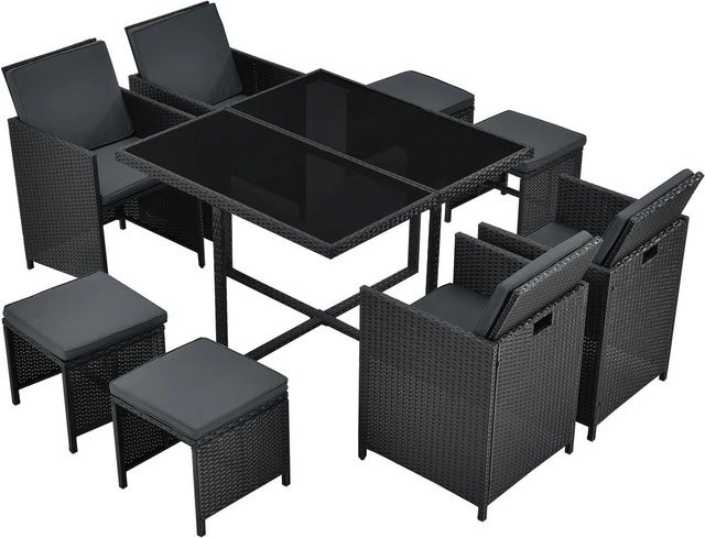Juskys Polyrattan Sitzgruppe Baracoa L 9-teilig in Schwarz für Garten und Terrasse - Bild 2