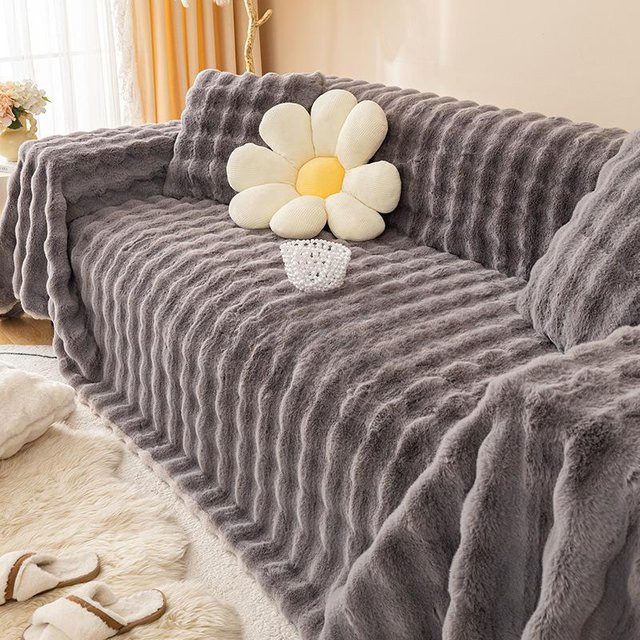 Verdickte Sofa-Abdeckung aus Kaninchen-Plüsch für den Winter, Universal Sofa-Schutz und Kissen-Set, B/T: 180 x 130 cm - Bild 1