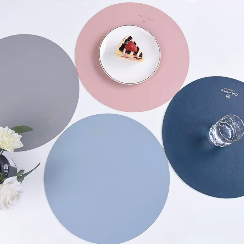Inyahome Runde Tischsets und Untersetzer aus PU-Leder, Ölbeständig und Wasserdicht, Blau und Grün - Bild 5