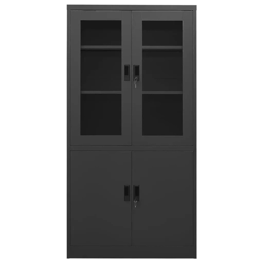 vidaXL Büroschrank aus Stahl in Anthrazit mit Glastüren und Schloss, B/T/H: 90 x 40 x 180 cm - Bild 2
