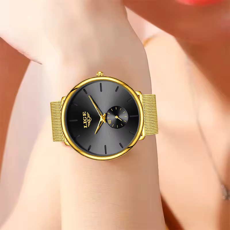LIGE Armbanduhr Quarz, Milanaise, Gold, Damen - Bild 5