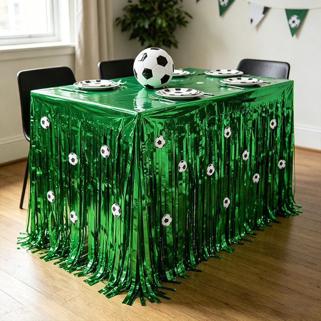 ZQNYCY Tischdecke aus Metall-Lametta mit Fußball-Motiven in Grün für Kindergeburtstage und Sportpartys - Bild 1