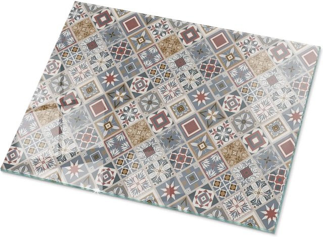 Tulup Tischplatte aus Glas mit Mosaikmuster und Ornamenten, Rechteckig, Grau/Mehrfarbig, B: 80 cm, T: 60 cm - Bild 1