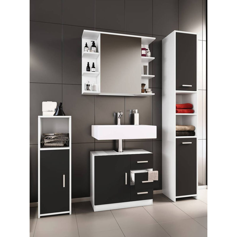VCM Badmöbelset Zalo III in Schwarz, 4-teilig bestehend aus Unterschrank, Midischrank, Hochschrank und Spiegelschrank, B/H/T: 63 x 56 x 30 cm - Bild 3