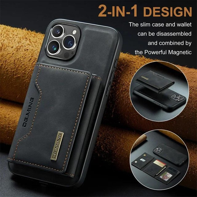 Magnetische Leder-Brieftasche für Apple iPhone 15 Pro Max, 14, 13, 12, 11 Plus in Schwarz mit Kartenhalter und Ständerfunktion - Bild 1