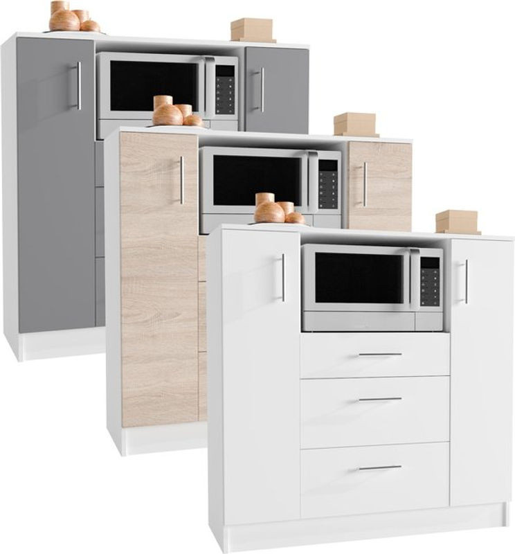 VCM Küchenschrank als Mikrowellenschrank und Unterschrank mit drei Schubladen und Drehtüren, Weiß, H x B x T: 110 x 109 x 40 cm - Bild 1