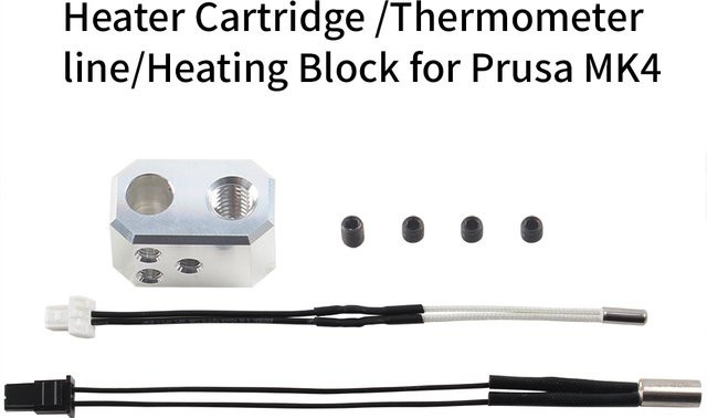 Prusa MK4 Heizblock-Kit mit Thermistor und Heizpatrone 24V 40W in Silber für FDM 3D-Drucker Extruder - Bild 1