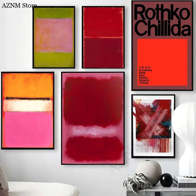 Potdemiel Abstraktes Wandkunst Poster im Mark Rothko Stil, Skandinavische Moderne Selbstklebende Wandaufkleber aus Papier - Bild 1