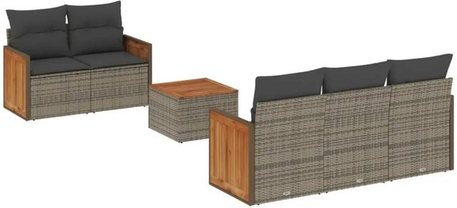 vidaXL 6-teilige Garten-Sofagarnitur aus Poly-Rattan und Akazienholz in Grau mit Kissen - Bild 1