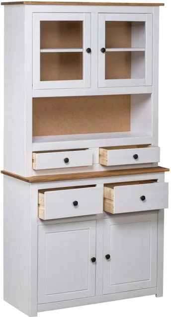 vidaXL Highboard Panama aus Kiefernholz in Weiß mit Glastüren, B/T/H: 93 x 40,5 x 180 cm - Bild 1