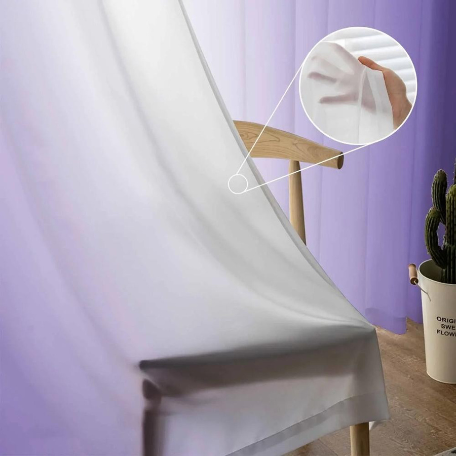 Yiran Furniture Transparente Tüll Vorhänge aus Organza und Voile in Lila und Weiß mit Ösen, B: 135 cm, H: 115 cm - Bild 3