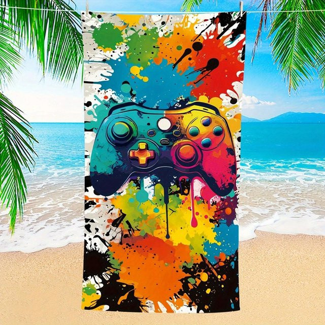 Strandtuch mit Spielcontroller-Aufdruck von JMG Household Supplies, schnelltrocknendes Mikrofaser-Handtuch in Multicolour, Breite: 120 cm, Länge: 180 cm - Bild 1