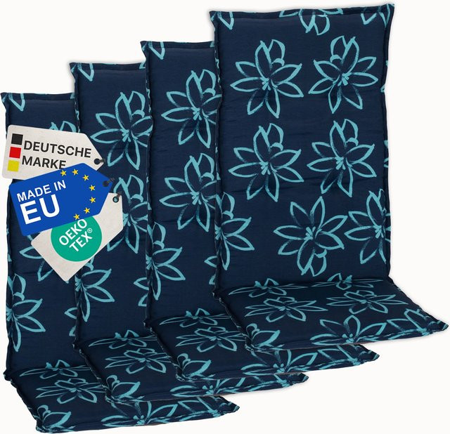 NYVI Gartenstuhl-Auflage Barcelona Hochlehnerauflage für Gartenstühle 4er Set Hellblau Blume - Bild 1