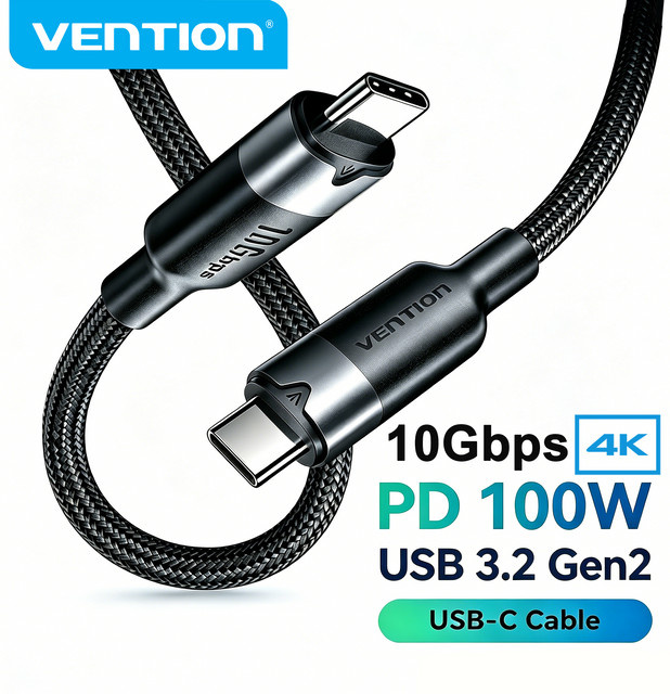 Vention USB-C-Kabel mit 100W Ladeleistung und 10Gbps Datenübertragung für 4K60Hz Videoübertragung - Bild 1