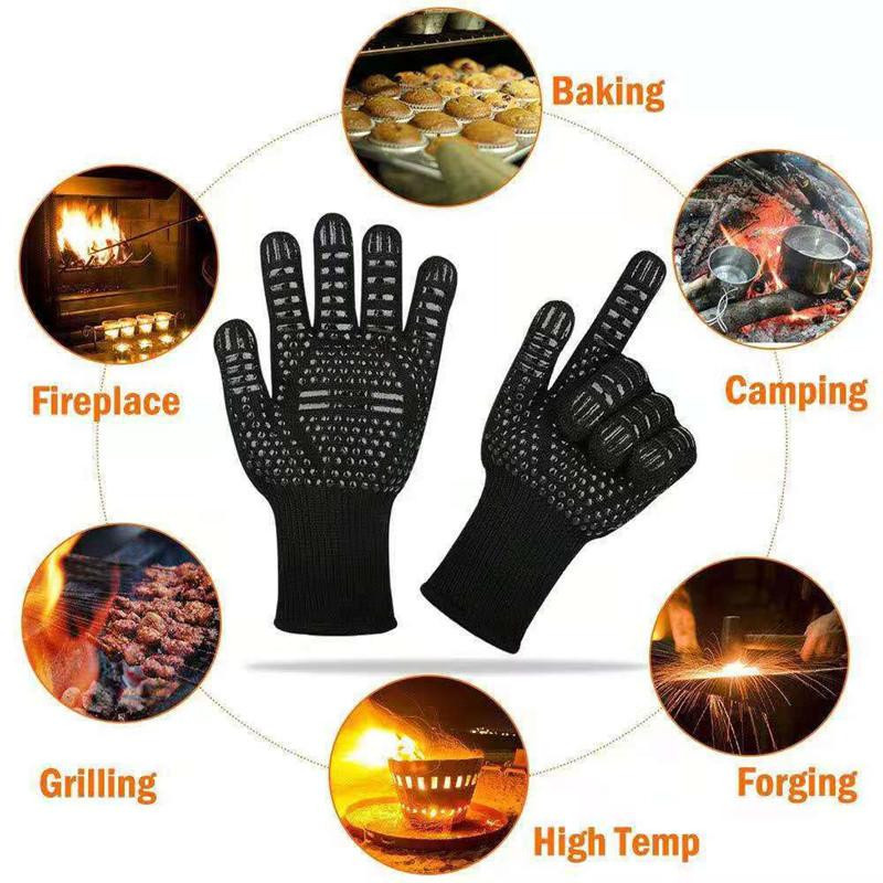 Feuerfeste BBQ-Handschuhe von Household supplies MH zur Wärmeisolierung bei hohen Temperaturen bis 800 Grad aus Aramid und Silikon, Unisex - Bild 2