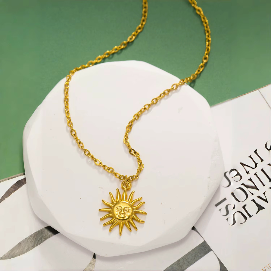 UHBINYCA Halskette mit Sonnenanhänger, Edelstahl, Gold, Unisex - Bild 3