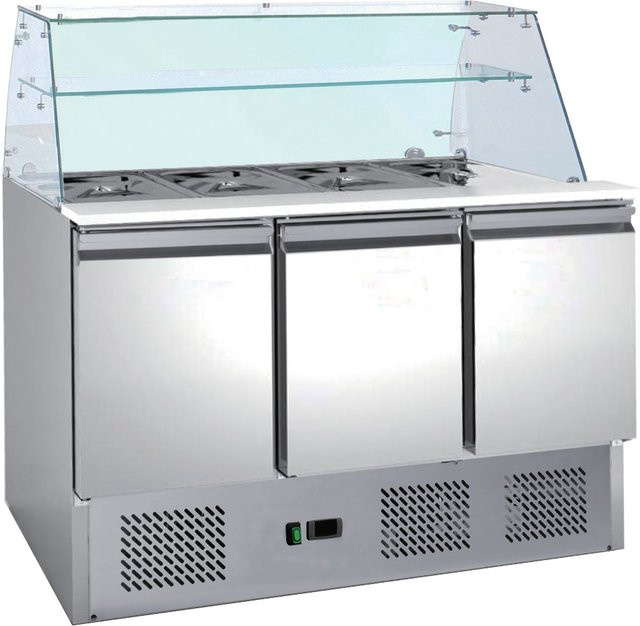 A&S Polarny Saladette mit eingebauter Kühlung und Glasaufsatz, Silber, B/H/T: 136,5 x 131 x 70 cm - Bild 1
