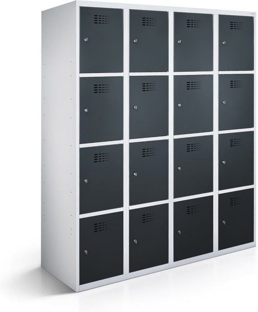 rotstahl Fächerschrank mit 16 Fächern in Anthrazit und lichtgrauem Korpus, B/T/H: 120 x 50 x 180 cm - Bild 1