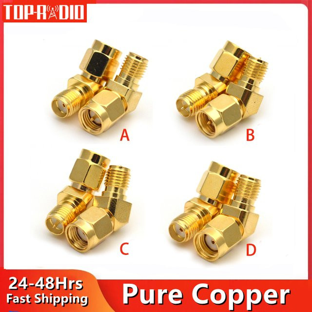 SMA zu SMA Adapter 45 und 135 Grad RP-SMA Stecker auf RP-SMA Buchse RF-Verbinder in Gold für FPV Antennen - Bild 1
