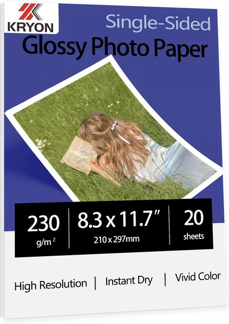 KRYON Fotopapier A4 Glänzend Weiß, 20 Blatt, 230 g/m2 für Inkjet-Drucker - Bild 1
