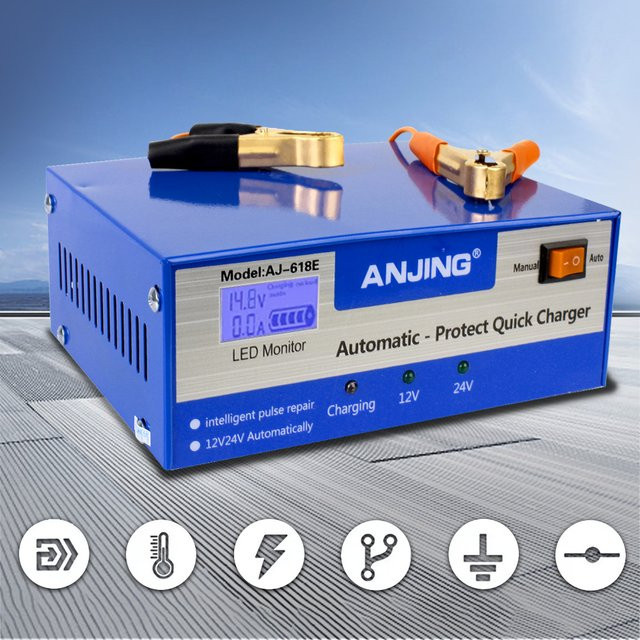 Intelligentes Auto Batterie Ladegerät mit Puls Reparatur Funktion für 12/24V Blei-Säure-Batterien bis 200Ah in Blau - Bild 1