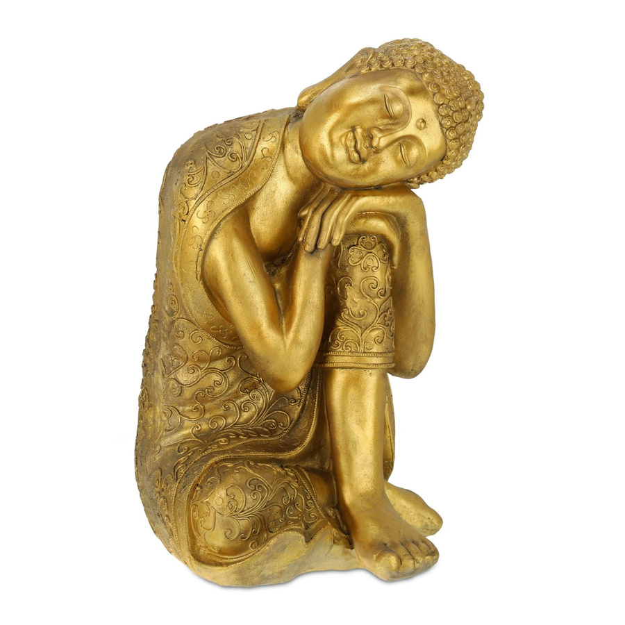 Relaxdays Buddha Figur aus Polyresin in Gold, wetterfest und frostsicher, Feng Shui Deko, Höhe: 61 cm, Breite: 40 cm, Tiefe: 37 cm - Bild 2