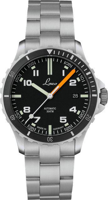 Laco Armbanduhr Edelstahl, Automatik, 39 mm, Schwarz, Kautschuk, 30 ATM - Bild 1