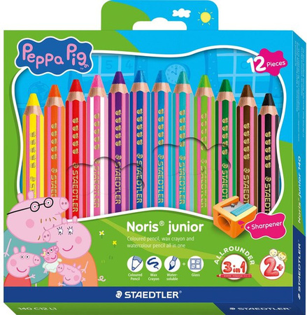 Noris junior Buntstifte Peppa Pig Set mit 12 Farben und Anspitzer in Mehrfarbig
