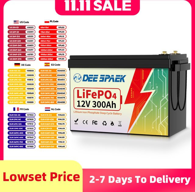 Deespaek 12V 300Ah LiFePO4 Lithiumbatterie mit 200A BMS für Wohnmobile, Off-Grid-Systeme und Boote - Bild 1