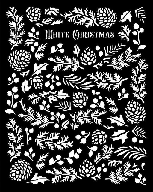 Stamperia Schablone The Owl's House Pine Cones Weiß für Weihnachten B: 25,0 cm, H: 20,0 cm - Bild 1