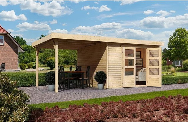 Karibu Holz-Gartenhaus Boras in Natur Braun mit modernem Design, B/T: 298 x 302 cm - Bild 1