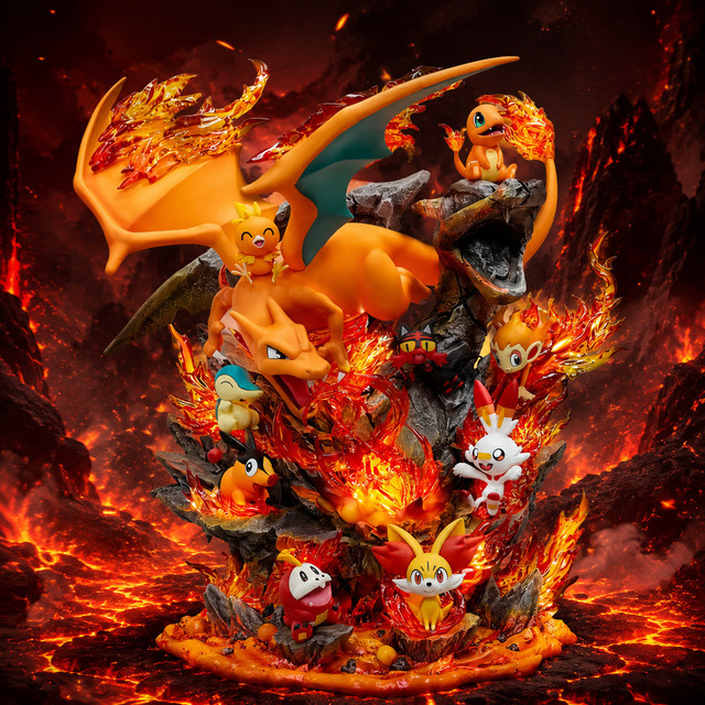 Bandai Pokémon Glurak-Evolution Familie, PVC-Statue, 32cm - Bild 1