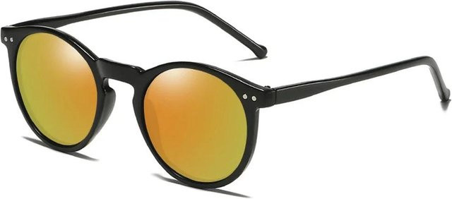Polarisierte Sonnenbrille, Unisex, Rund, Vollrand, Kunststoff, Schwarz, Grau, Blau, Silber - Bild 1