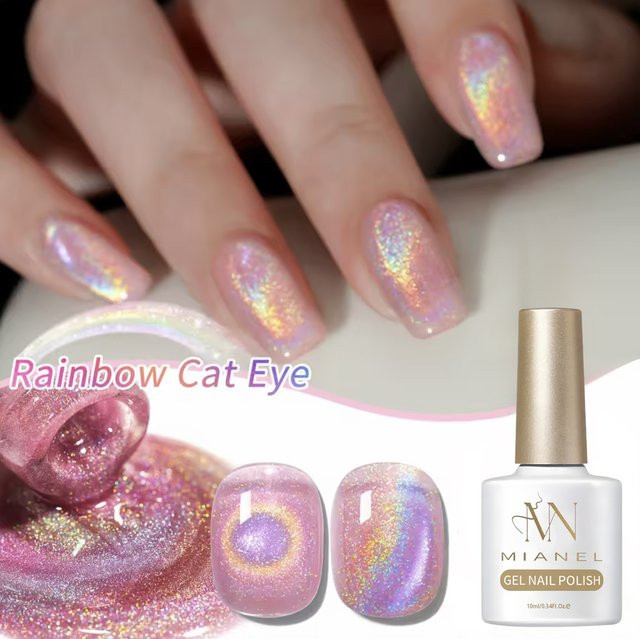 MIANEL NAIL Magnetischer Gel-Nagellack, rosa Regenbogen-Katzenauge, 10 ml, Damen - Bild 1