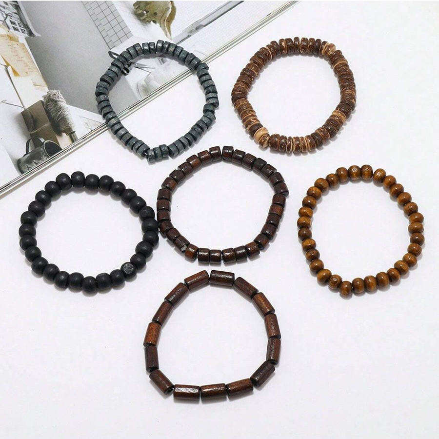 Armband Leder, Holzperlen, Bunt, Herren - Bild 4