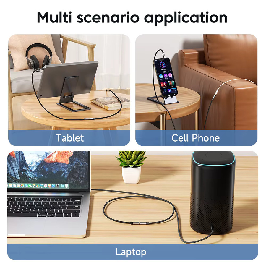 Toocki 3,5-mm-Audio-Verlängerungskabel Grau mit Mikrofon-Unterstützung für Huawei, Xiaomi und Redmi - Bild 4