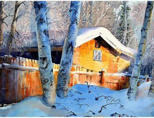 FIYO Diamond Painting Set Winter Motiv in Orange, B/H: 20 x 30 cm, Rund geschliffene Diamantsteine für DIY Mosaik Dekoration - Bild 1
