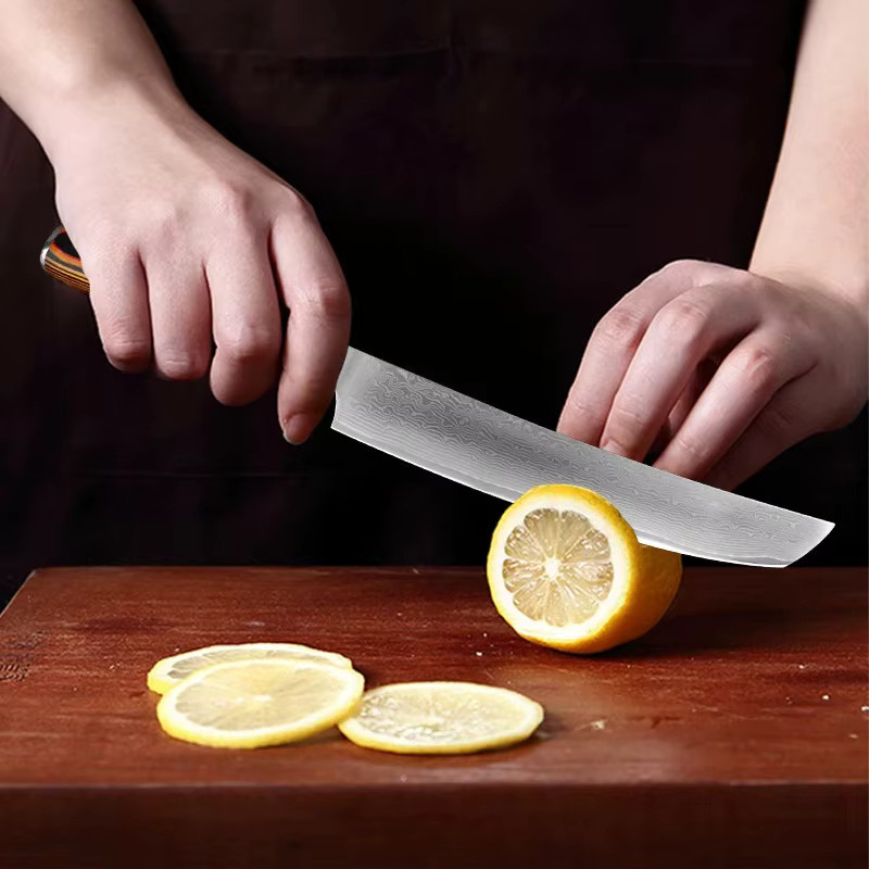 GuanQi Profi-Küchenmesser aus japanischem Damaststahl mit Holzgriff und Schutzhülle, Silber - Bild 5