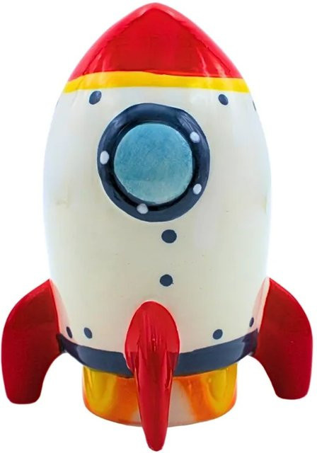 Dekohelden24 Kinderspardose Rakete aus Keramik in Bunt mit wiederverschließbarem Gummistopfen, H x B x T: 13 x 7 x 7 cm - Bild 1