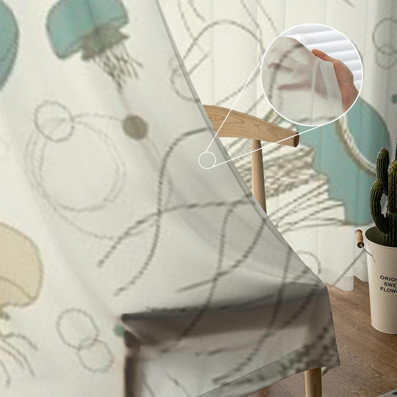 Curtainsandy Marine Quallen Transparenter Voile-Vorhang aus Organza und Chiffon in Grau, Breite: 135 cm, Höhe: 114 cm - Bild 2