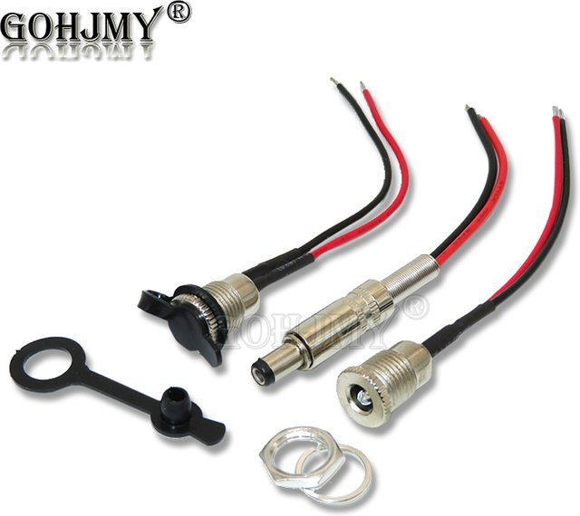 GOHJMY 2 Stück Gleichstrom DC Anschluss Set mit wasserdichter Buchse und Stecker mit Kabel, 5,5 x 2,1 mm und 5,5 x 2,5 mm, Länge: 10 cm - Bild 1