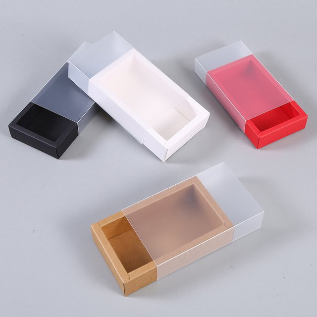 10 Stück Kraftpapier-Geschenkboxen mit transparentem PVC-Fenster in Braun für Hochzeiten, Kekse und Süßigkeiten als Schiebe-Schubladenbox - Bild 1