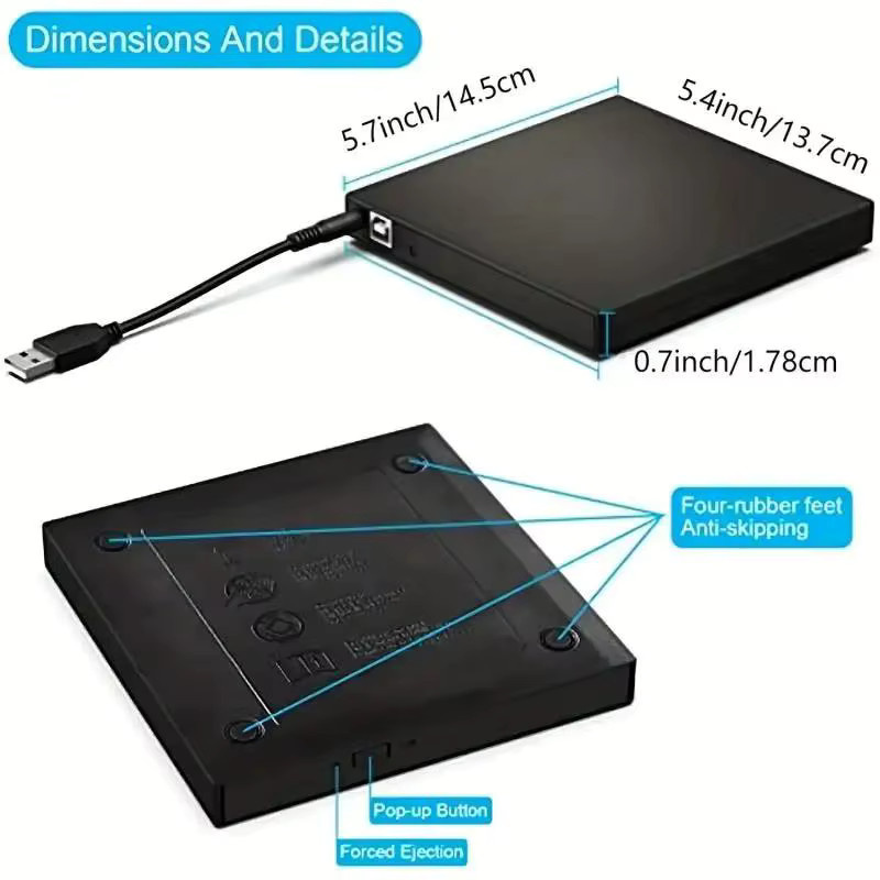 Mrgabwte Externes USB 3.0 CD-DVD-Laufwerk, Schreibfähiges CD-RW-Laufwerk und DVD-ROM-Player in Schwarz für Laptop und Desktop PC - Bild 5