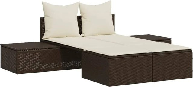 vidaXL Doppel-Sonnenliege aus Poly Rattan mit Auflagen in Braun, B/T/H: 104 x 162 x 30 cm - Bild 1