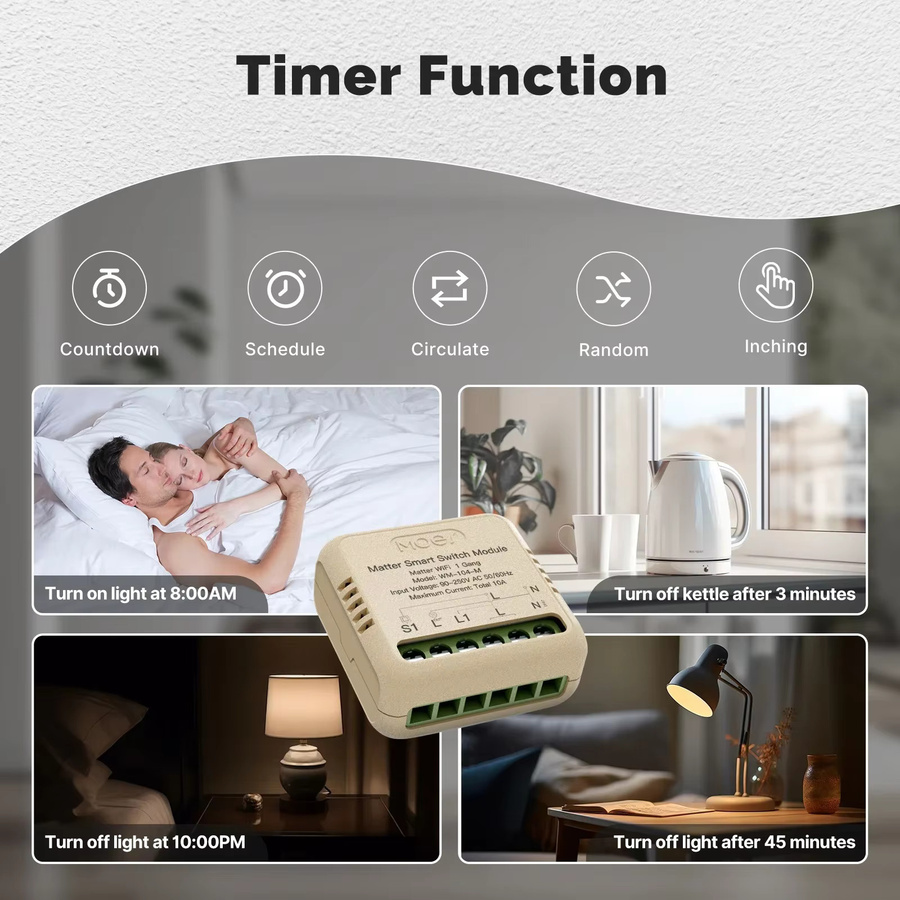 MOES Tuya WiFi Matter Mini Smart Schalter Modul mit Timer für Alexa Google Home und Apple HomeKit zur Home Automation - Bild 2