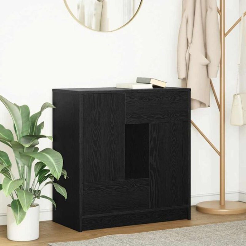 Modernes Sideboard mit Schubladen und Türen von vidaxl in Schwarz und Eichen-Optik, B/T/H: 145 x 34 x 74,5 cm - Bild 1