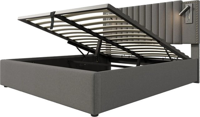 okwish Polsterbett Grau mit USB-Anschluss, Leselicht und Matratze, B/T/H: 140 x 200 x 147 cm - Bild 1