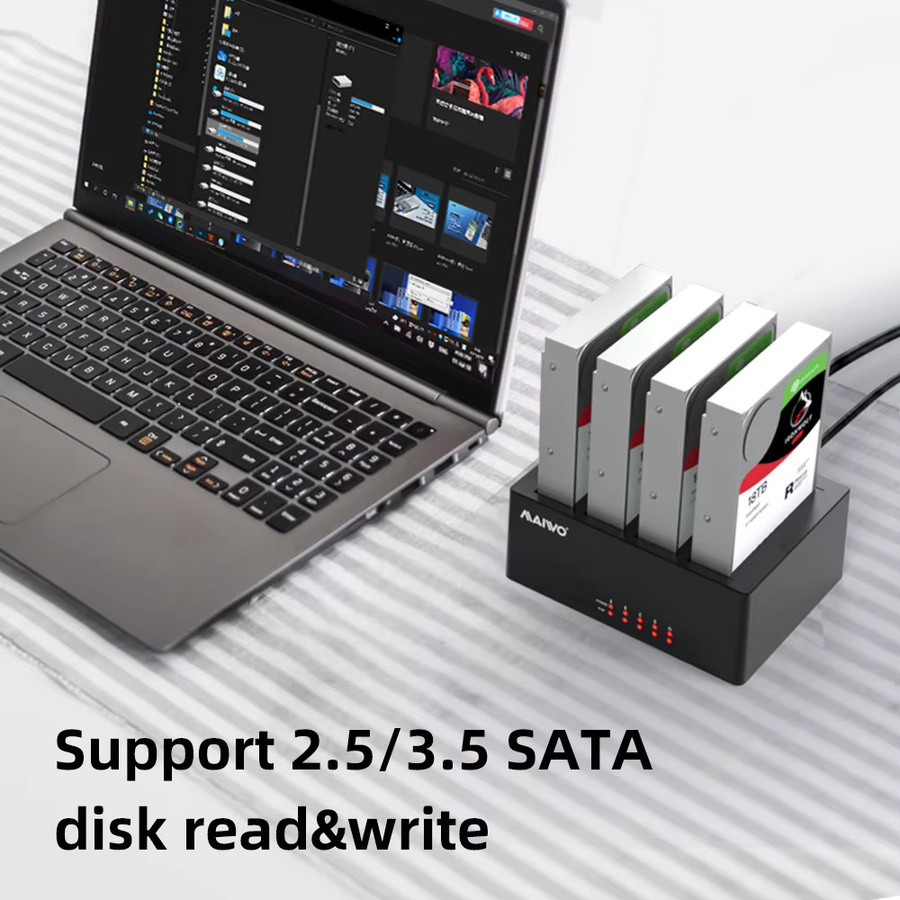 MAIWO Festplatten-Dockingstation mit 4 Einschüben, SATA zu USB 3.0, für 2,5 und 3,5 Zoll HDD/SSD bis 24 TB, Schwarz - Bild 4